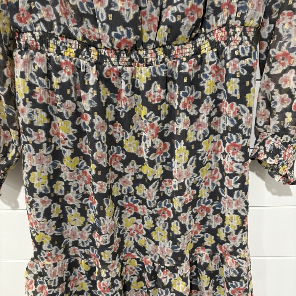 Ann Taylor LOFT | Dress Floral Long Sleeve Metallic Fun Flirty- Medium Petite - Picture 3 of 8